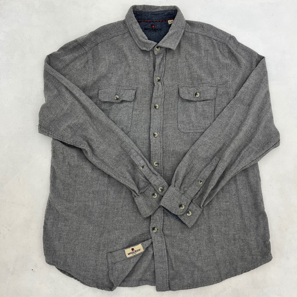 Woolrich Mens Size XL Button Up Flannel Shirt Heather Gray‎ Long Sleeve Pockets